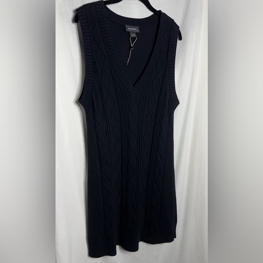 ASOS Monki Robin cotton knitted v neck sleeveless black mini dress - Picture 17 of 17